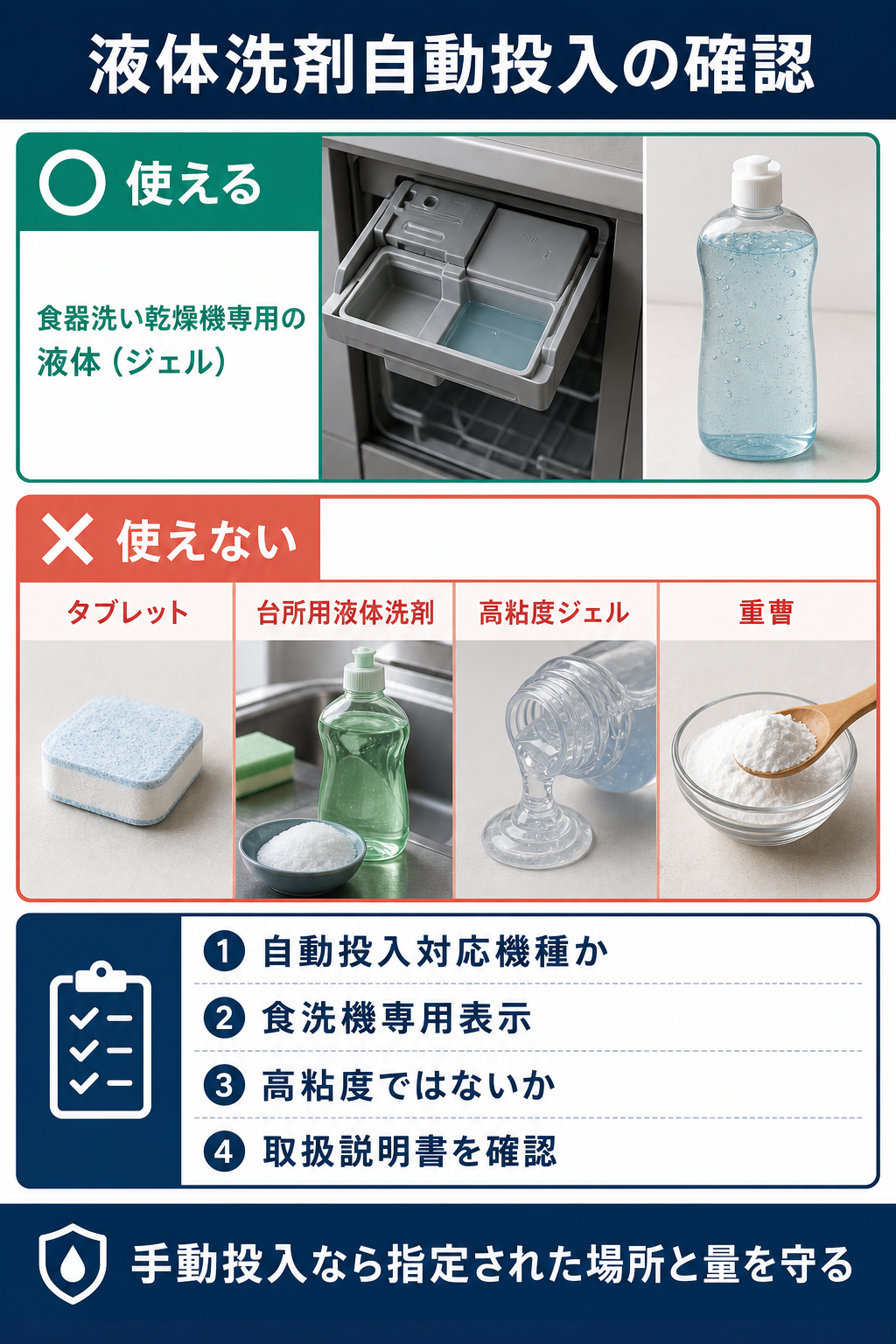 パナソニック食洗機の液体洗剤自動投入で使える洗剤と使えないもの